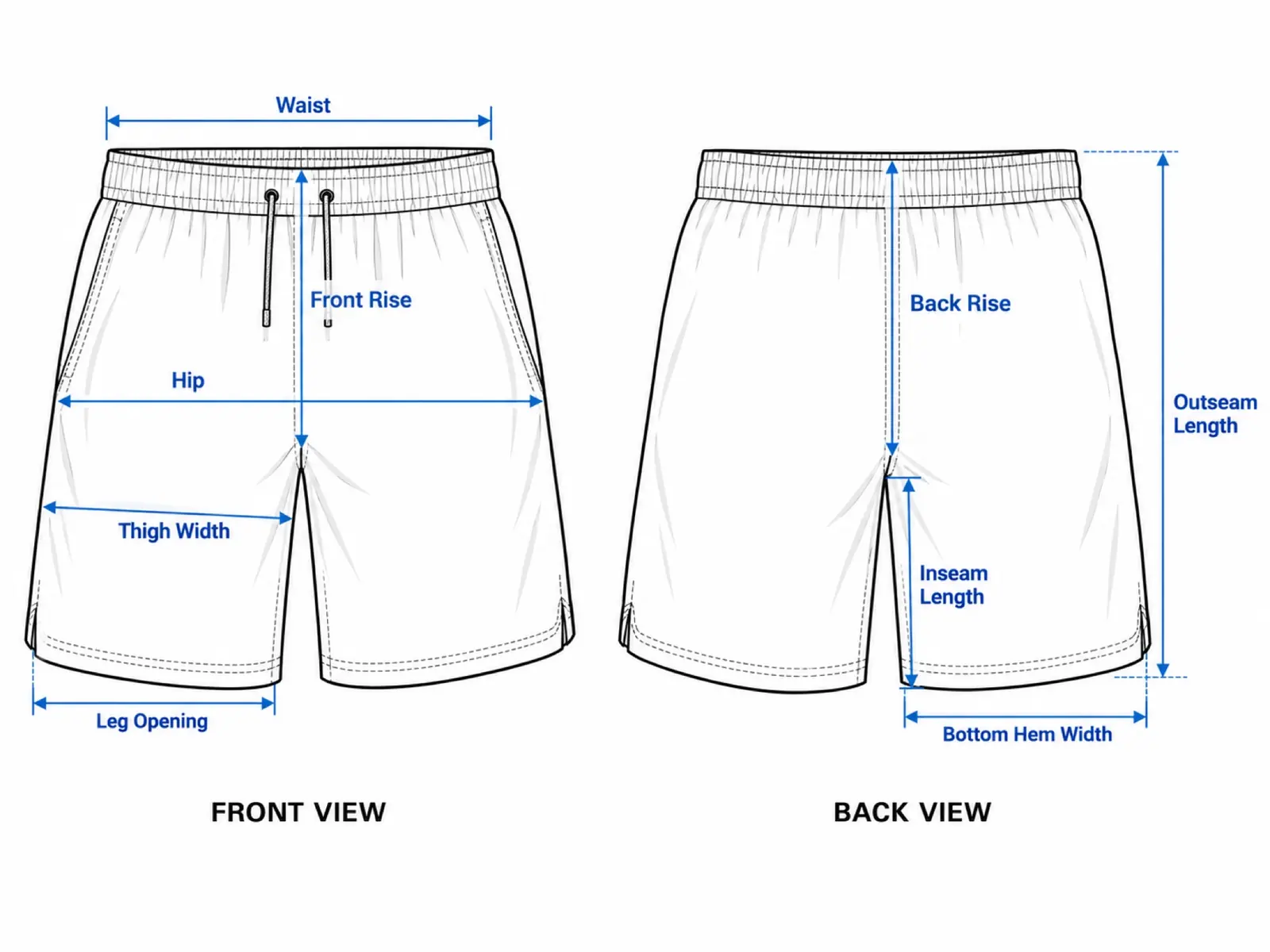 Shorts measurement — RUIXING Sportswear
