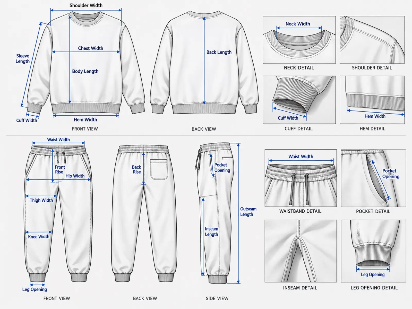 Set measurement — RUIXING Sportswear