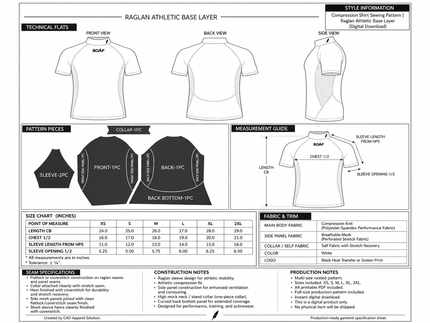 Spec sheet & pattern — RUIXING Sportswear