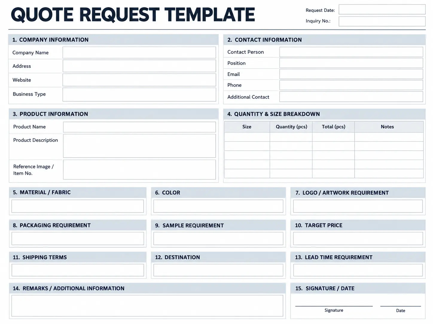 Quote request template — RUIXING Sportswear