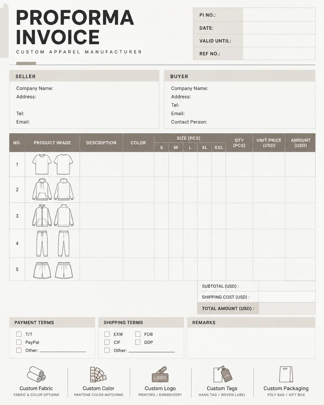 A structured quotation layout makes supplier offers comparable (illustrative).