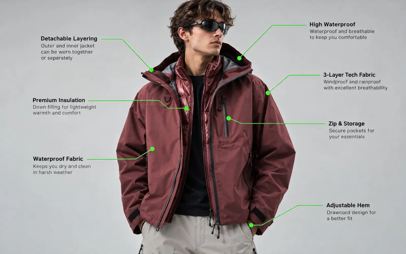 Shell, lining & placket cutaway — RUIXING Sportswear