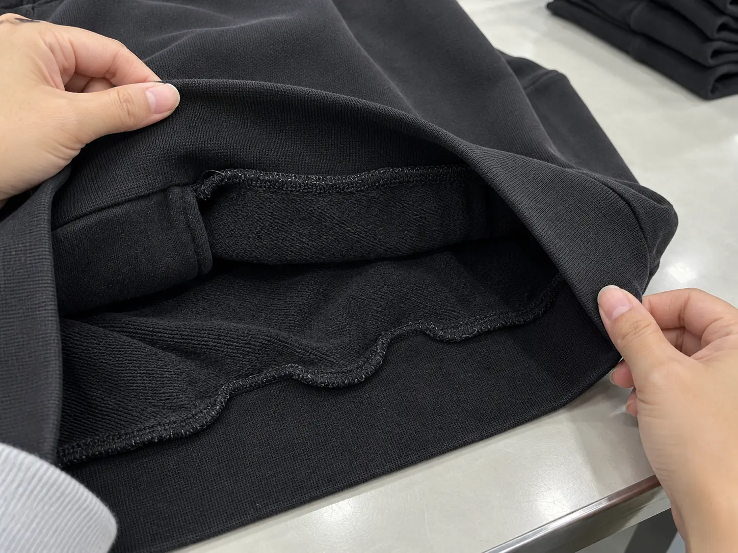 Seam and construction check during inspection.